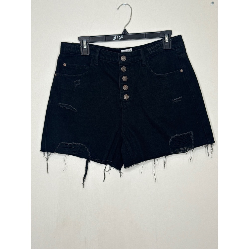 White Birch Womens Black Distressed High Rise Button Fly Denim Shorts Size L NEW